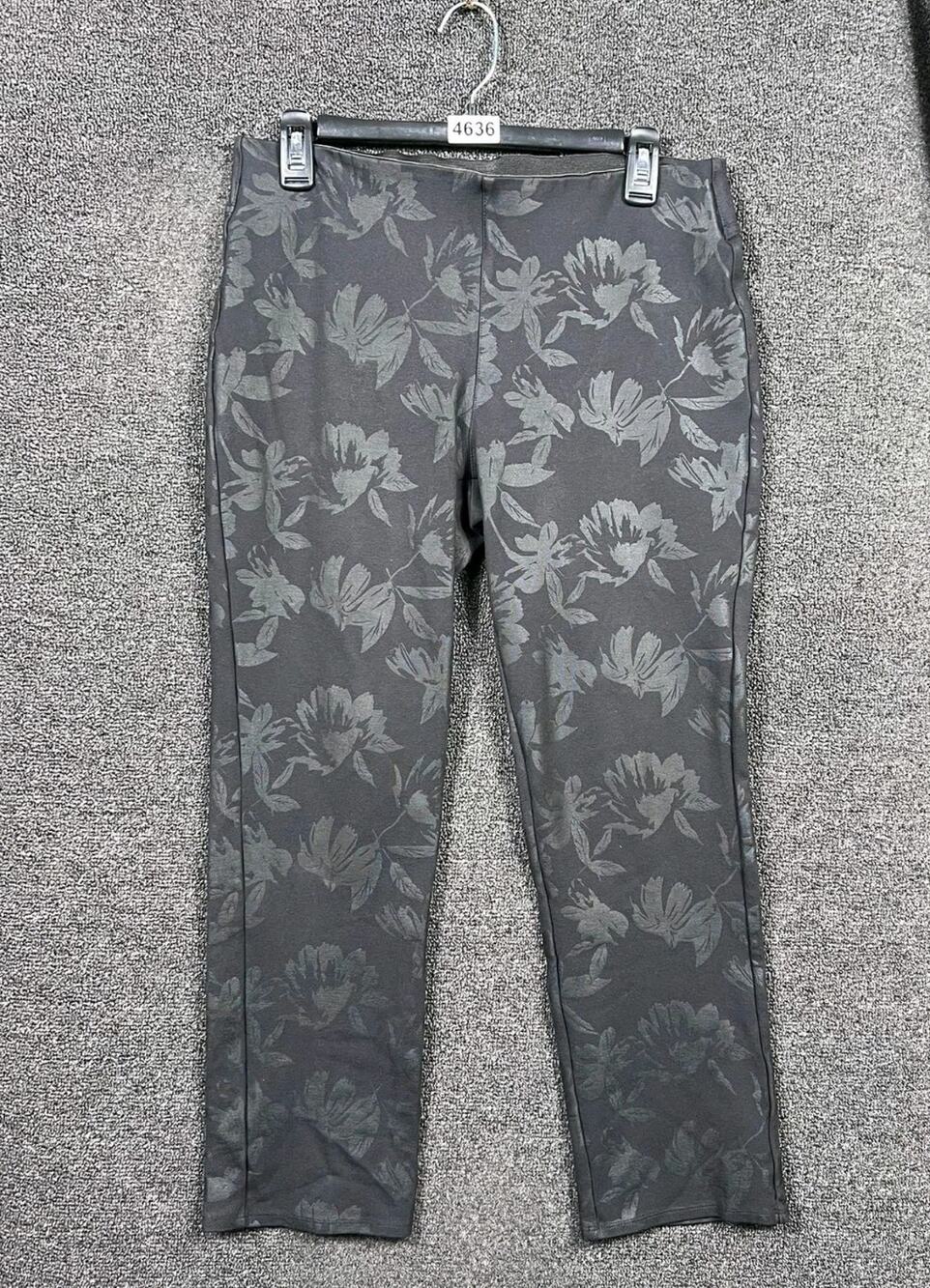 Soft Surroundings Black Twillight Metallic Floral Pull On Ponte Pants Womens S